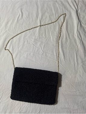 Black Bouclé Chain Crossbody Bag